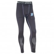 Blue sports Compression Long Pants with Jock (cup included)